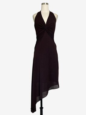 Beautiful 90s Y2k Vintage Chcolate Brow Asymmetric Layered Halter Dress